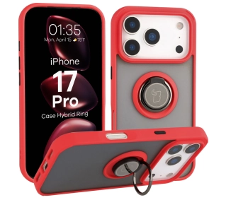 Bizon z uchwytem na palec Hybrid Ring do Apple iPhone 17 Pro Przydymione z Czerwoną ramką