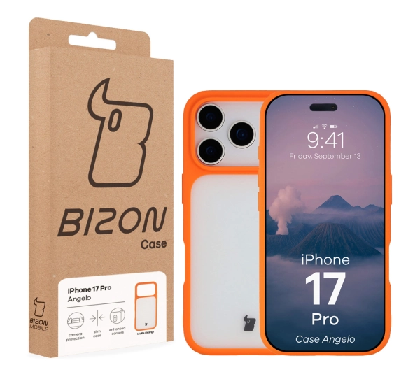 Bizon Angelo do Apple iPhone 17 Pro z pomarańczową ramką