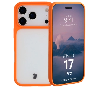 Etui Bizon Angelo do Apple iPhone 17 Pro z pomarańczową ramką