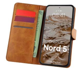 Bizon z klapką Pocket do OnePlus Nord 5 Brązowy