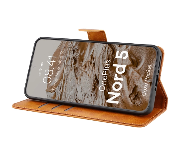 Bizon z klapką Pocket do OnePlus Nord 5 Brązowy