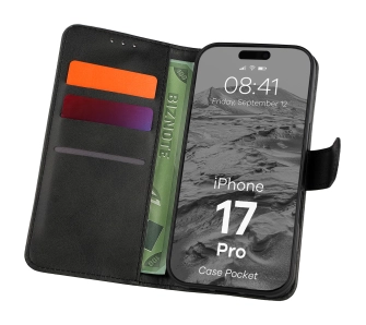 Etui Bizon z klapką Pocket do Apple iPhone 17 Pro / 18 Pro Czarny