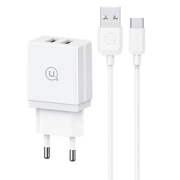 Ładowarka sieciowa USAMS HCXLTZ03 2x USB 18W + kabel USB-C/USB-A Fast Charging Biały