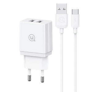 Ładowarka sieciowa USAMS HCXLTZ03 2x USB 18W + kabel USB-C/USB-A Fast Charging Biały