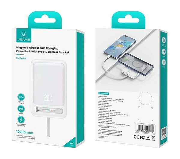 USAMS XM Series Magnetic CD219 10000mAh 20W Różowy