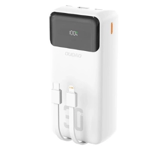 Powerbank Dudao K15MAX 30000mAh 22.5W Wbudowany kabel USB-C Lightning Biały