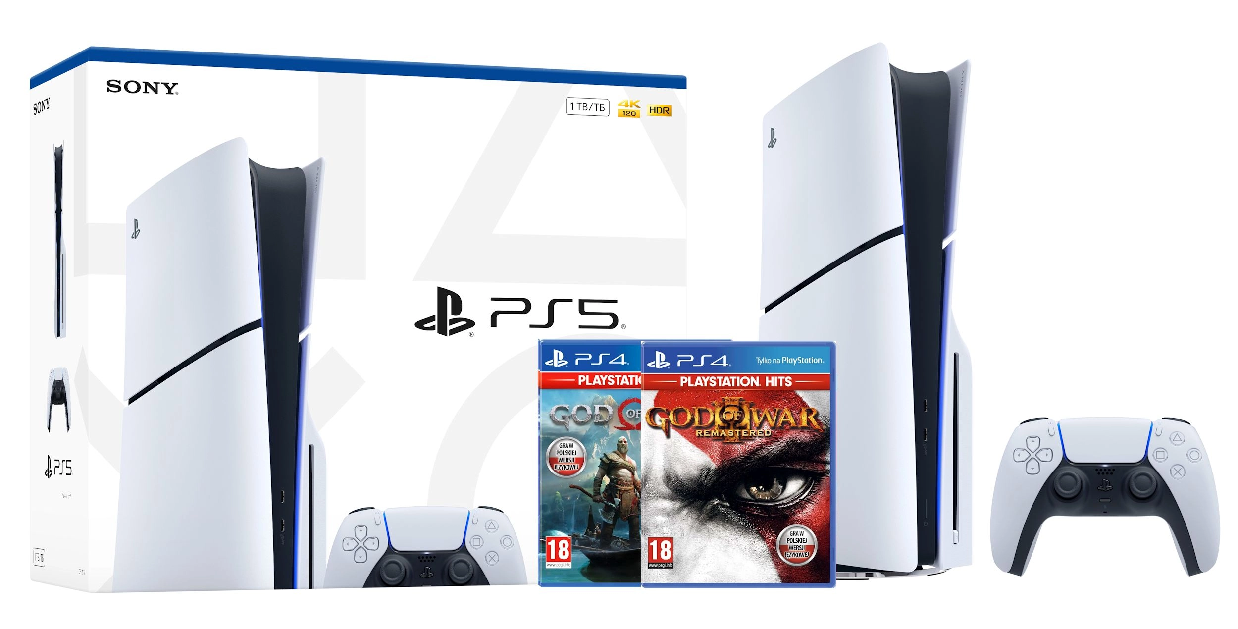 Konsola Sony PlayStation 5 Slim E Chassis (PS5) 1TB z napędem + God of War + God of War III Remastered