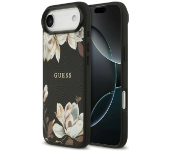 Etui Guess Grained Flowers Classic Logo MagSafe do iPhone Air czarny