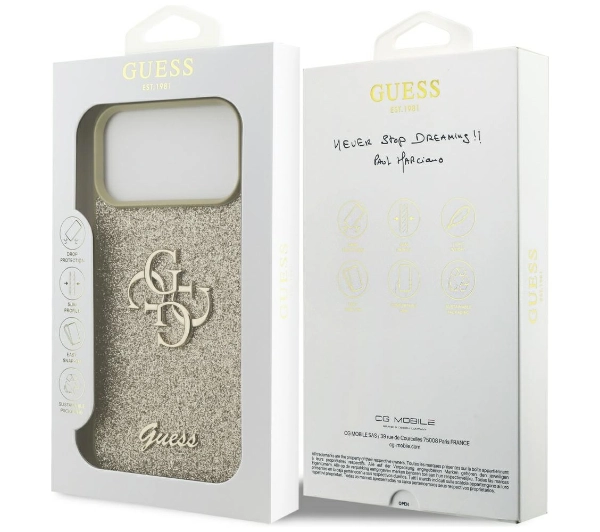 Guess Fixed Glitter Big 4G do iPhone 17 Pro Max złoty
