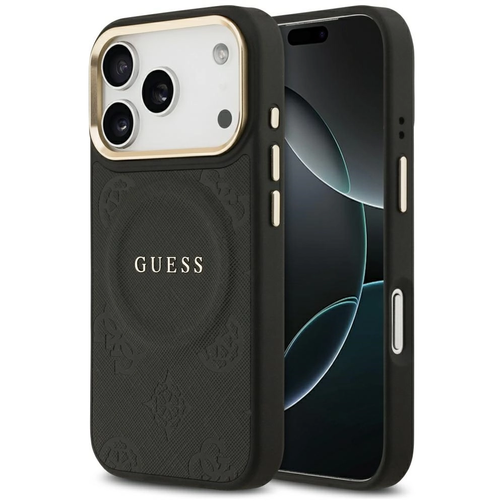 Etui Guess Peony Hot Stamp MagSafe do iPhone 17 Pro czarny