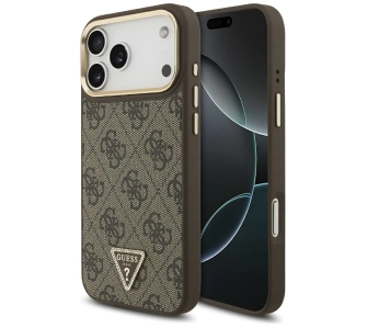 Etui Guess 4G Triangle Logo MagSafe do iPhone 17 Pro Max brązowy złoty