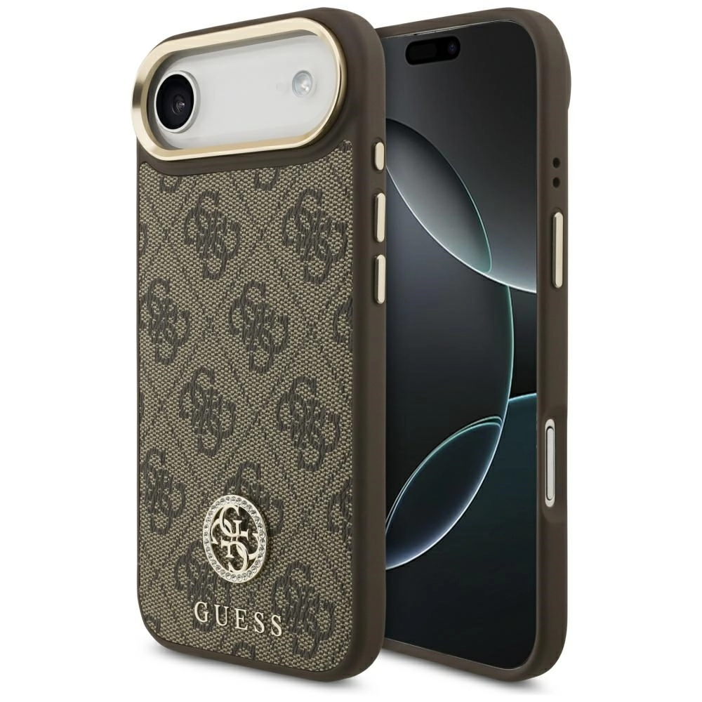Etui Guess 4G Strass Logo MagSafe do iPhone Air Brązowy