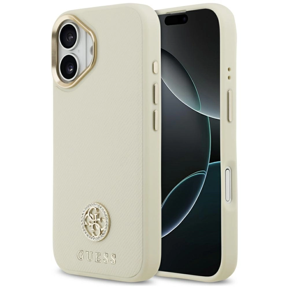 Etui Guess Grained Strass Logo MagSafe do iPhone 17 beżowy