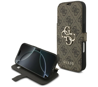 Etui Guess Book 4G Metal Logo do iPhone 17 Pro Brązowy