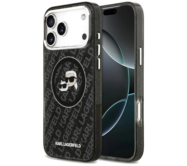 Karl Lagerfeld IML Glitter Karl & Choupette Heads Logo MagSafe do iPhone 17 Pro Max Czarny