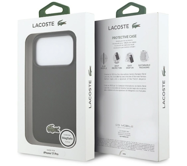 Lacoste Iconic Petit Pique Woven Logo MagSafe do iPhone 17 Pro czarny