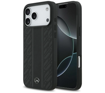 Etui Mercedes-Benz Leather Laurel Leaves Stripes MagSafe do iPhone 17 Pro Max czarny