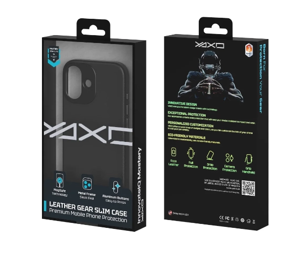 Yaxo Leather Gear Slim Case MagSafe do iPhone 17 Czarny