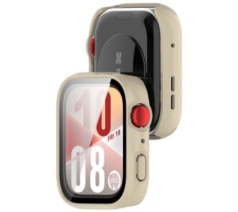 Nakładka na tarczę Bizon ze szkłem do Huawei Watch Fit 4 beżowy
