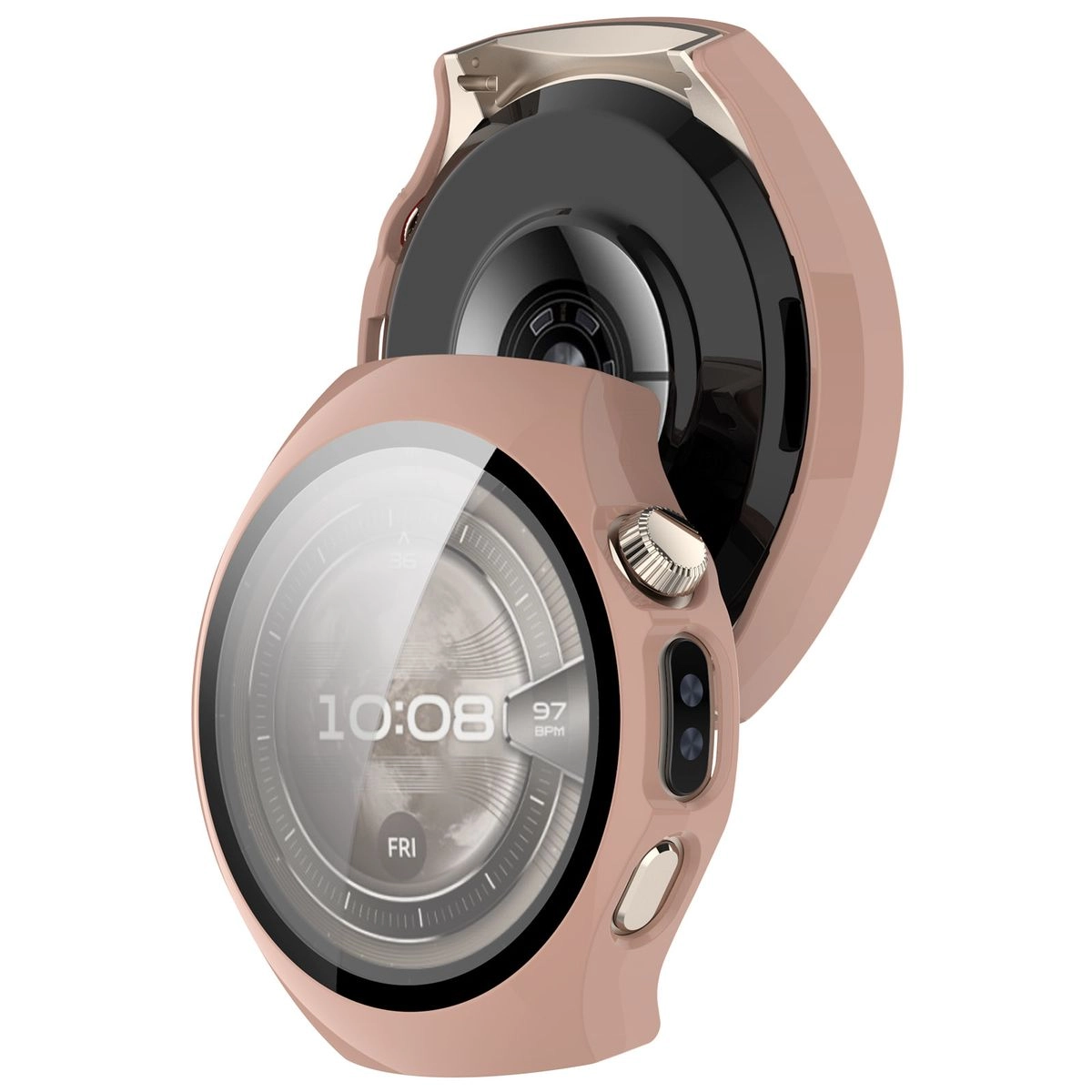 Nakładka na tarczę Bizon ze szkłem do Huawei Watch 5 42 mm różowy