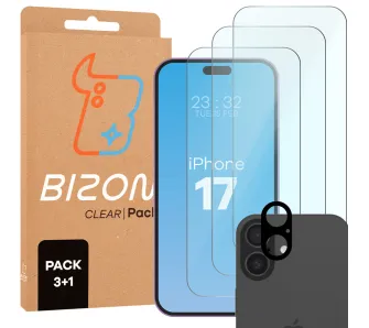 Zestaw ochronny Bizon 3x Szkło hartowane + szybka na aparat iPhone 17