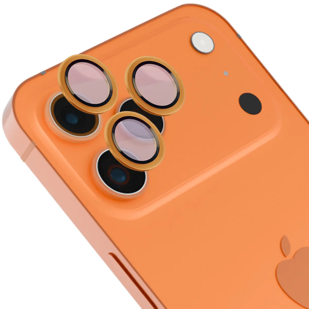 Szkło ochronne Bizon na aparat z aplikatorem Snap Lens do iPhone 17 Pro / 17 Pro Max, pomarańczowa ramka