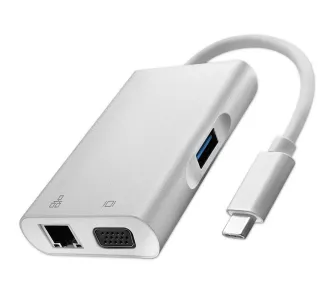 Hub USB Qoltec 50410 Adapter USB-C 3.1 4w1 USB 3.0 VGA RJ45 USB-C PD 92W Srebrny