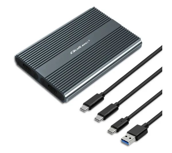 Qoltec 52273 M.2 SSD SATA NVMe USB-C Szary