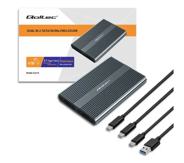 Qoltec 52273 M.2 SSD SATA NVMe USB-C Szary