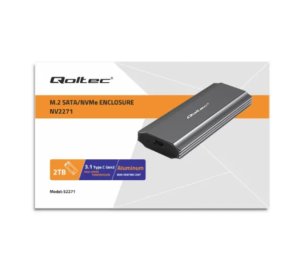 Qoltec 52271 M.2 SSD SATA NVMe USB-C Szary