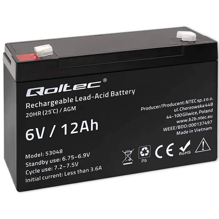 Akumulator Qoltec 53048 AGM 6V 12Ah