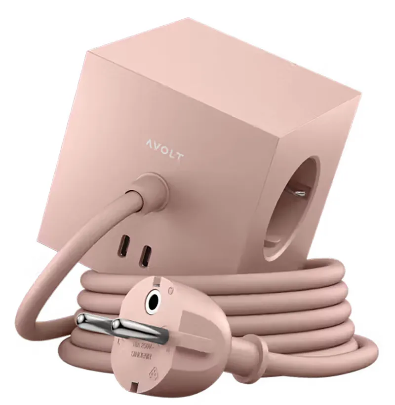 Kostka Avolt 3 gniazda 2x USB-C 1,8m Różowy