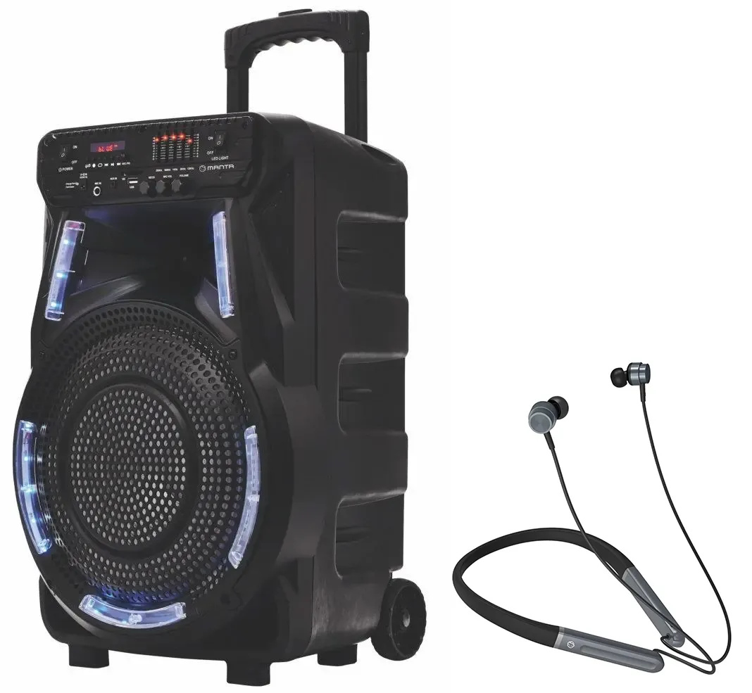 Power Audio Manta SPK5033 40W Bluetooth Radio FM Mikrofon Karaoke Czarny + Słuchawki MNH02