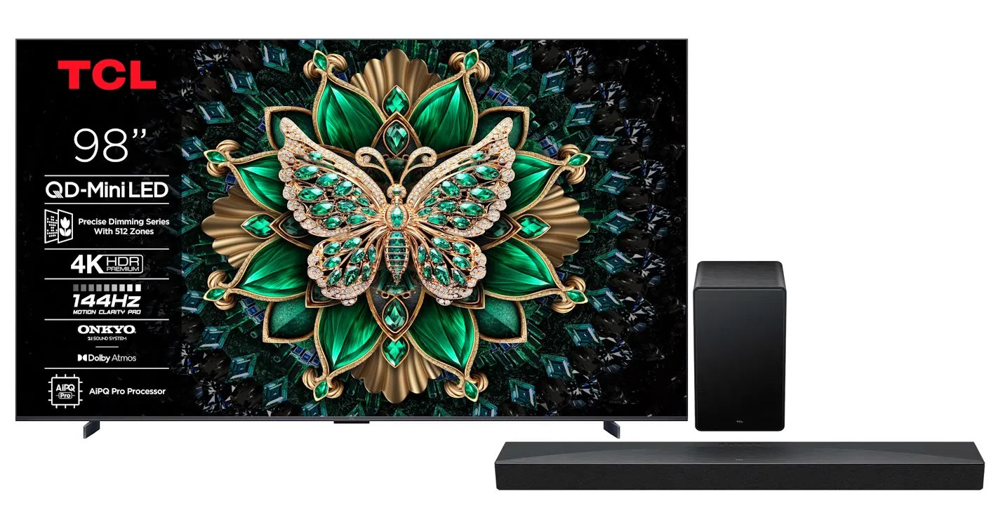Telewizor TCL 98C6K 98" QD-Mini LED 4K 144Hz Google TV Dolby Vision IQ Dolby Atmos HDMI 2.1 DVB-T2 + Soundbar TCL Q65H