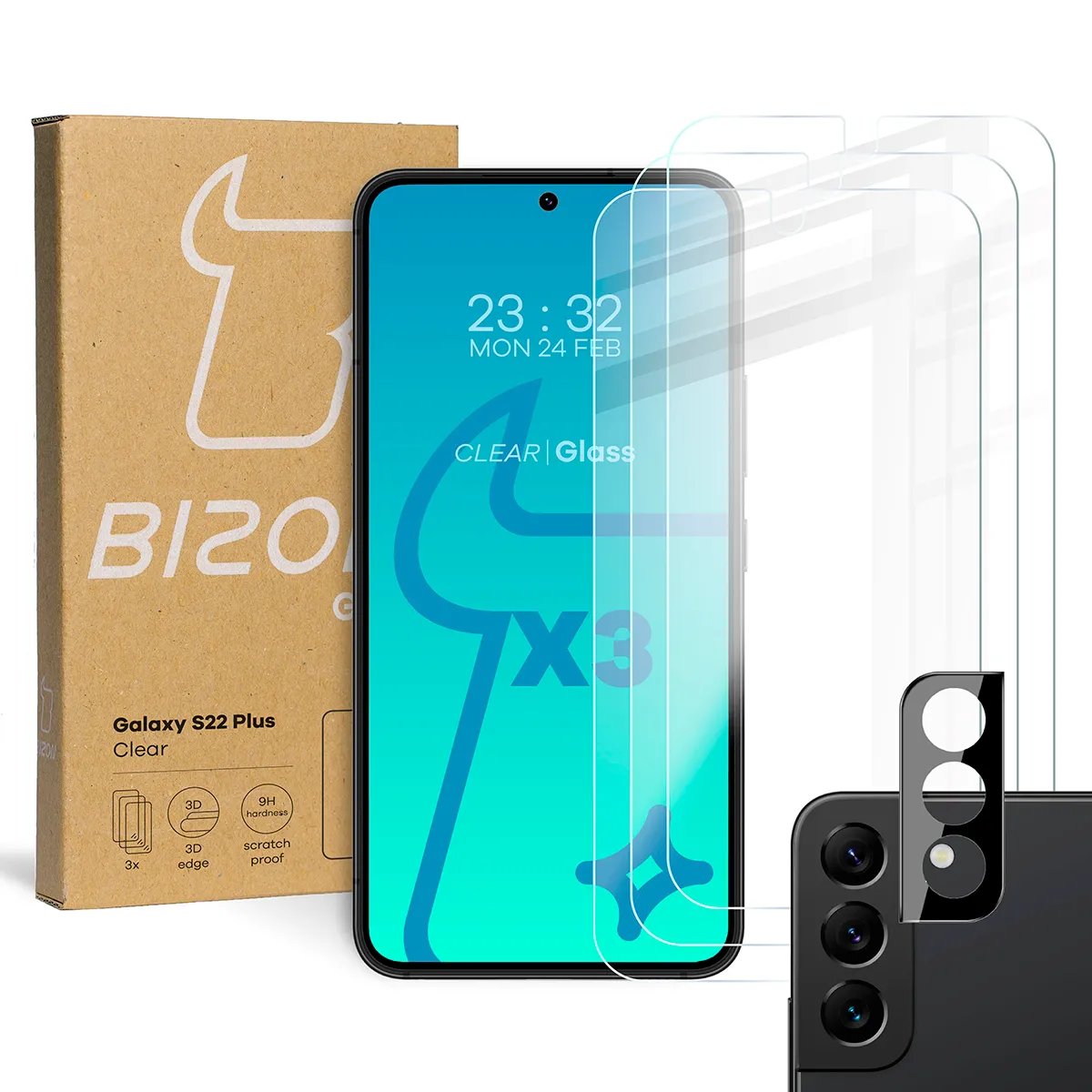 Zestaw ochronny Bizon elastyczne etui Salpa + 2x szkło hartowane Clear Pack do Samsung Galaxy S22 Plus