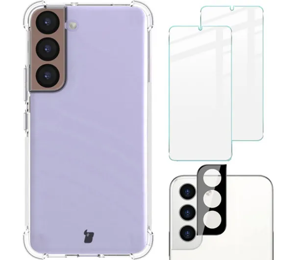 Bizon elastyczne etui + 2x szkło hartowane+ szkło na aparat Clear Pack do Samsung Galaxy S22