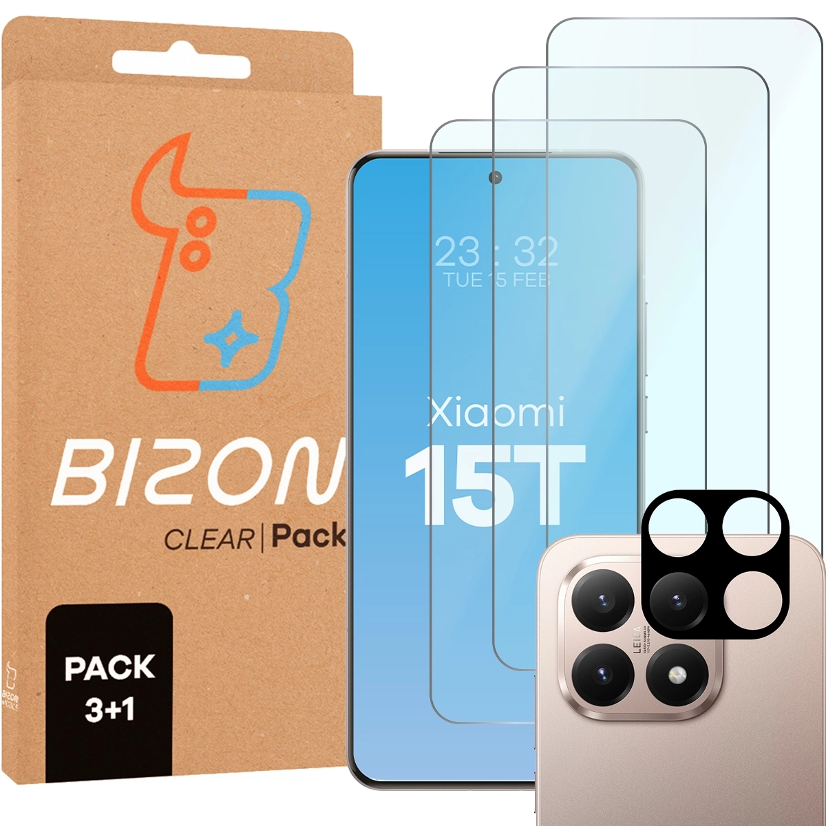 Zestaw ochronny Bizon 3x szkło hartowane + szybka na aparat Glass Clear Pack do Xiaomi 15T