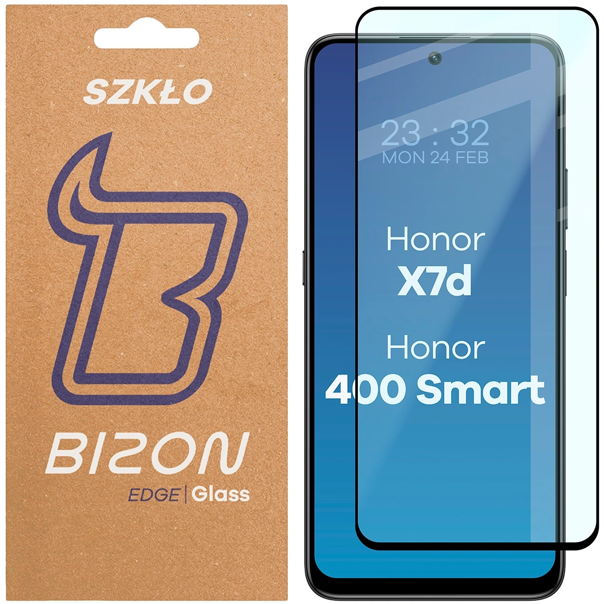 Szkło hartowane Bizon pełne Edge 2 do Honor X7d 4G/5G / Honor 400 Smart 4G/5G