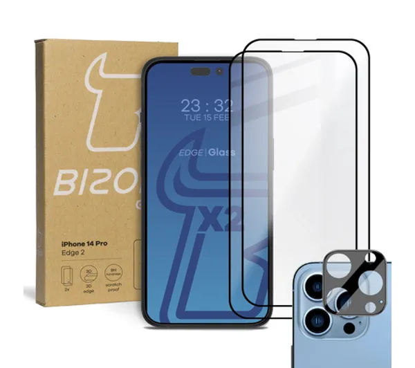 Bizon 2x Szkło + szybka na aparat Edge 2 Pack do iPhone 14 Pro