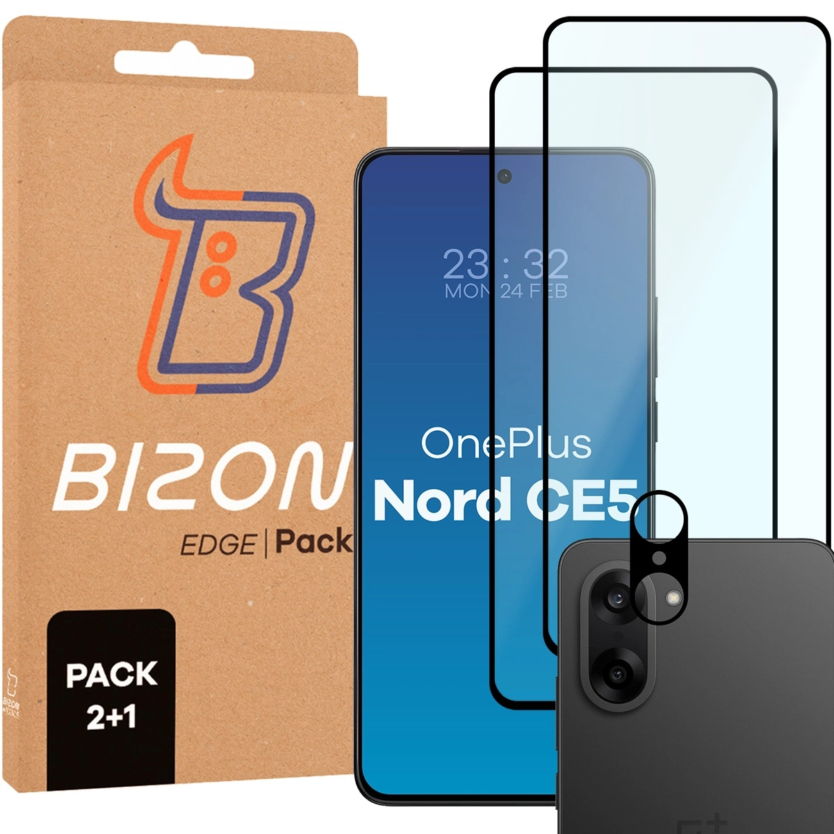 Zestaw ochronny Bizon 2x Szkło + szybka na aparat Edge Pack do OnePlus Nord CE5 5G