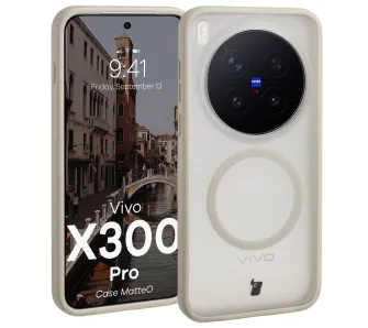 Etui Bizon MatteO do Vivo X300 Pro Półprzezroczyste z beżową ramką