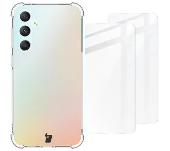 Etui Bizon elastyczne etui + 2x szkło hartowane Clear Pack do Samsung Galaxy S23 FE Przezroczysty