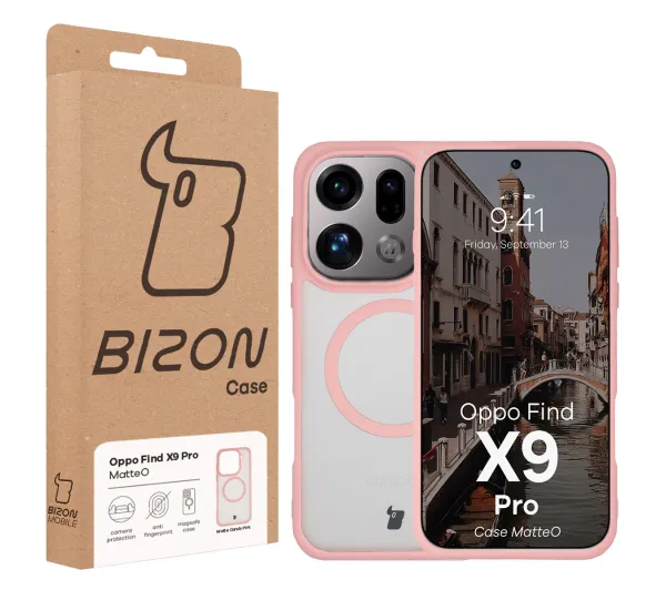 Bizon MatteO do Oppo Find X9 Pro Półprzezroczyste z różową ramką