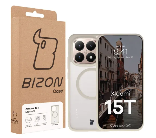 Bizon MatteO do Xiaomi 15T Półprzezroczyste z beżową ramką