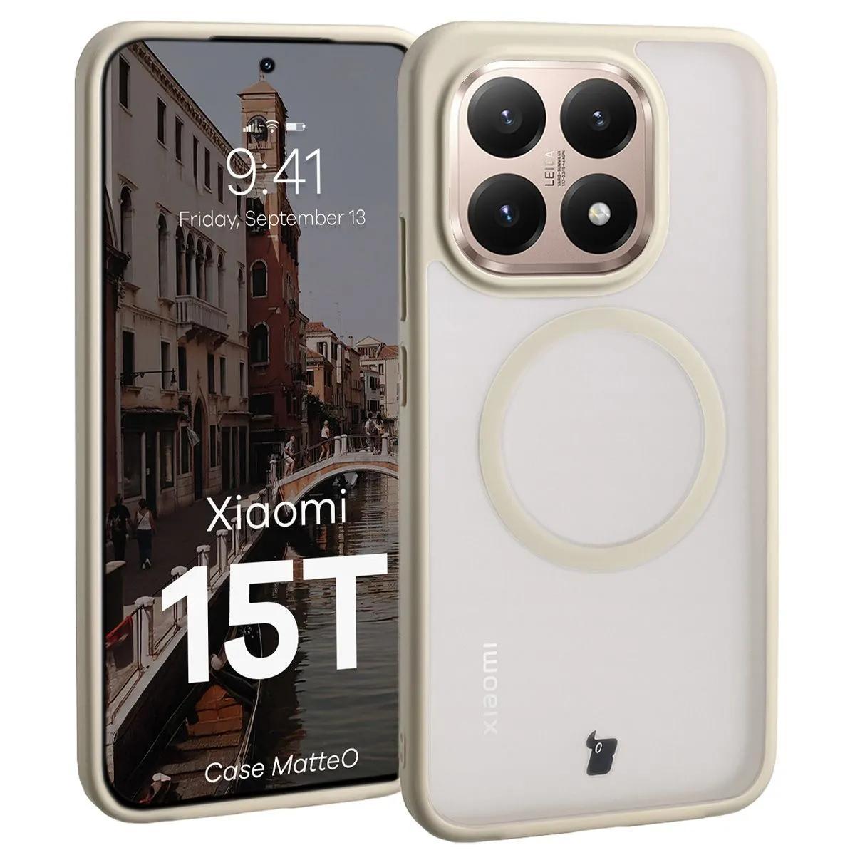 Etui Bizon MatteO do Xiaomi 15T Półprzezroczyste z beżową ramką