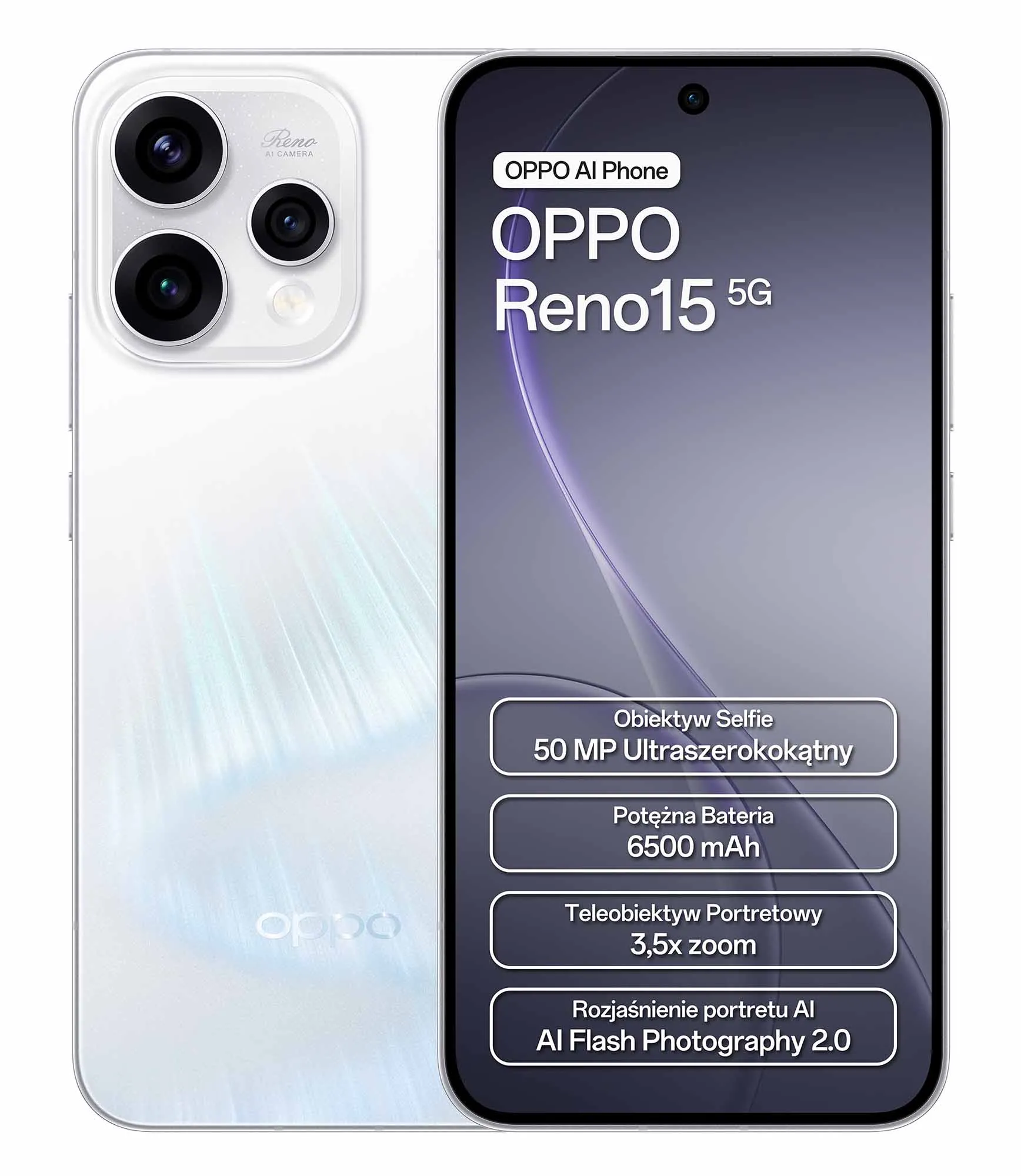 Smartfon OPPO Reno15 5G 8/512GB 6,59" 120Hz 50Mpix Biały