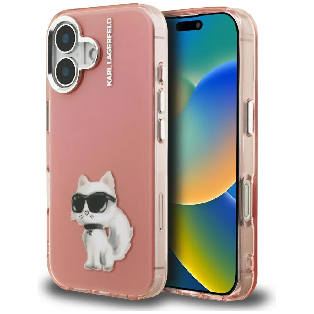 Etui Karl Lagerfeld IML Aquarelle Choupette & Logo do iPhone 16 Różowy