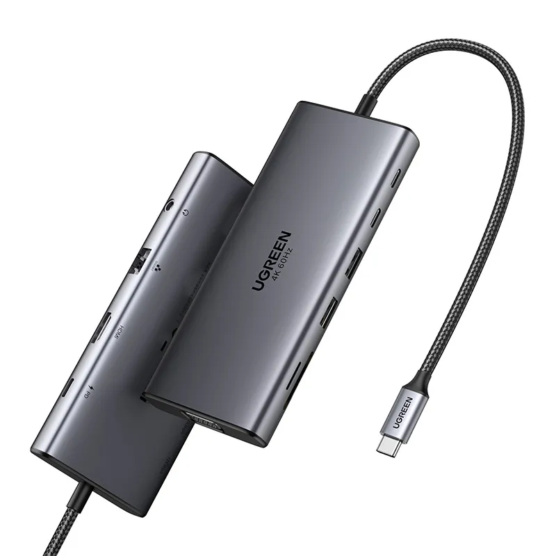 Hub USB UGREEN CM639 11w1 HDMI VGA USB SD RJ45 AUX Szary