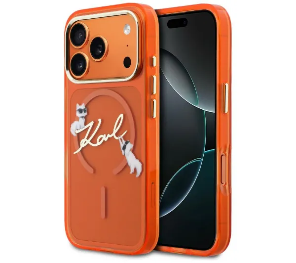 Karl Lagerfeld IML Choupettes Karl Script Logo MagSafe do iPhone 17 Pro Max Pomarańczowy