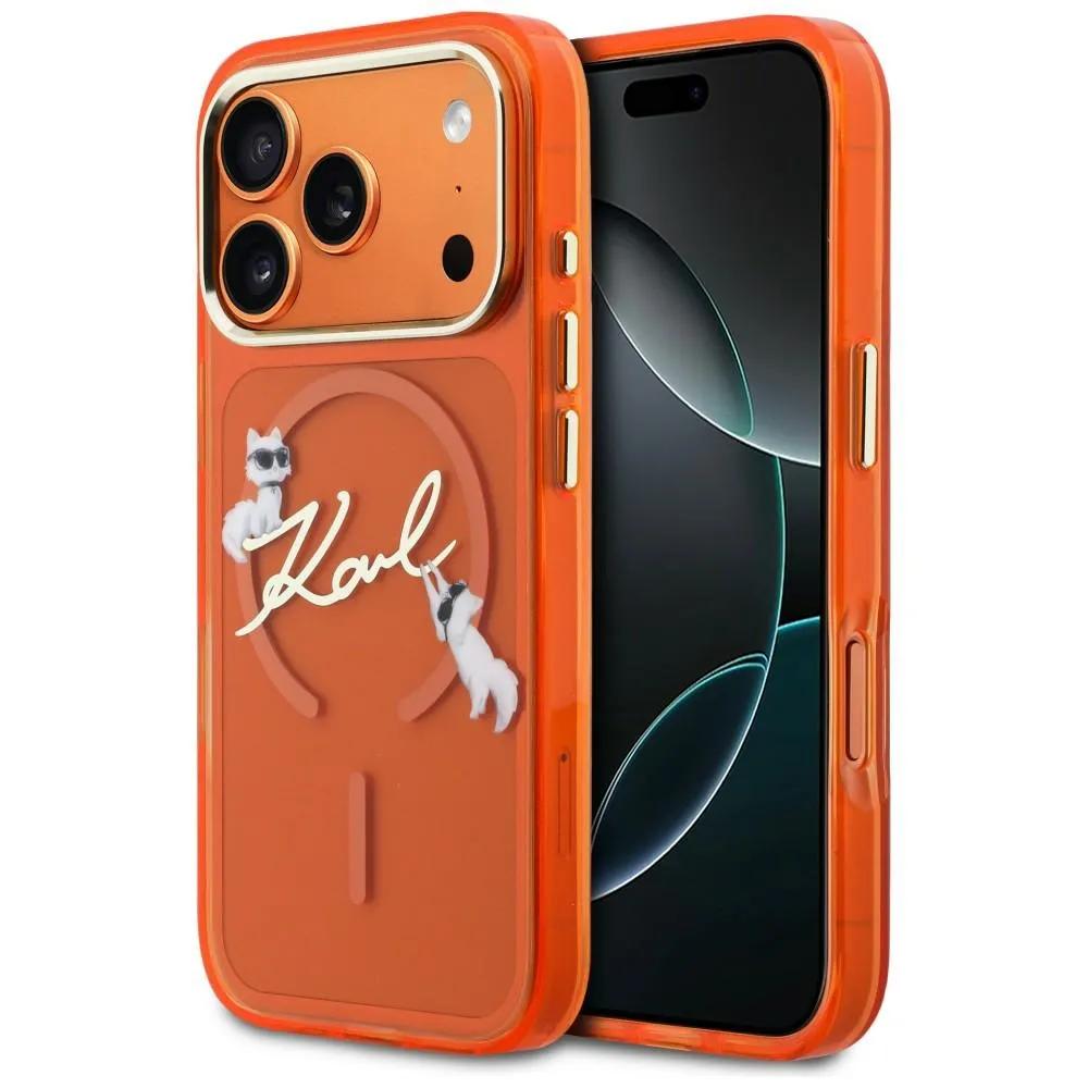 Etui Karl Lagerfeld IML Choupettes Karl Script Logo MagSafe do iPhone 17 Pro Pomarańczowy